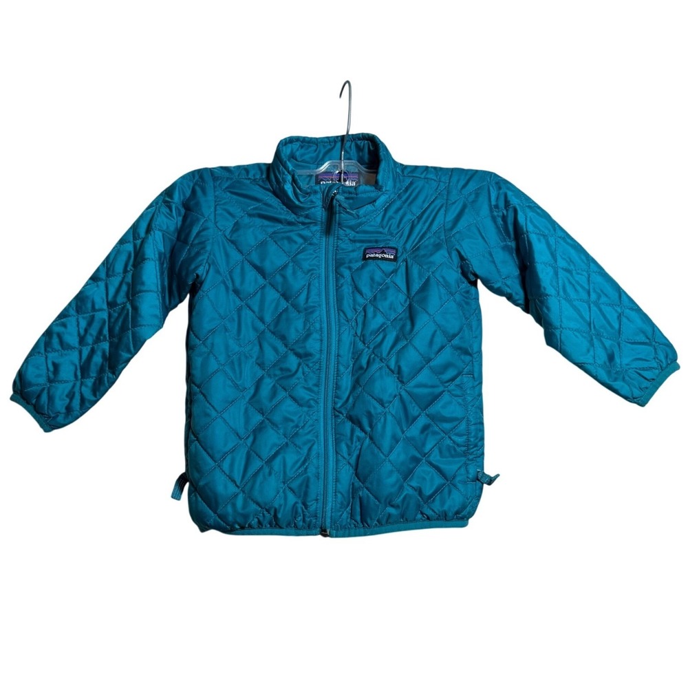 Patagonia Kids Teal Blue Diamond Quilted Primaloft Insulated Zip Up Jacket 3T